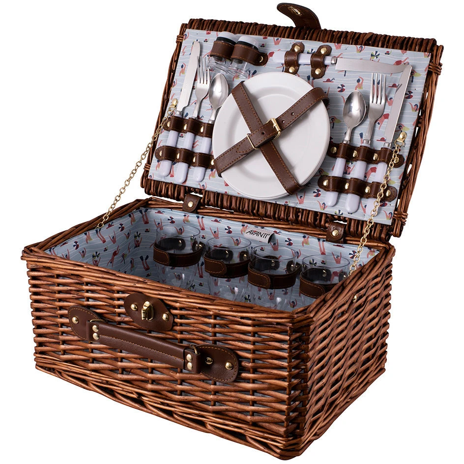 Avanti 4 Person Half Willow Picnic Basket - Tropical Swimmer 3 Avanti 4 Person Half Willow Picnic Basket - Tropical Swimmer