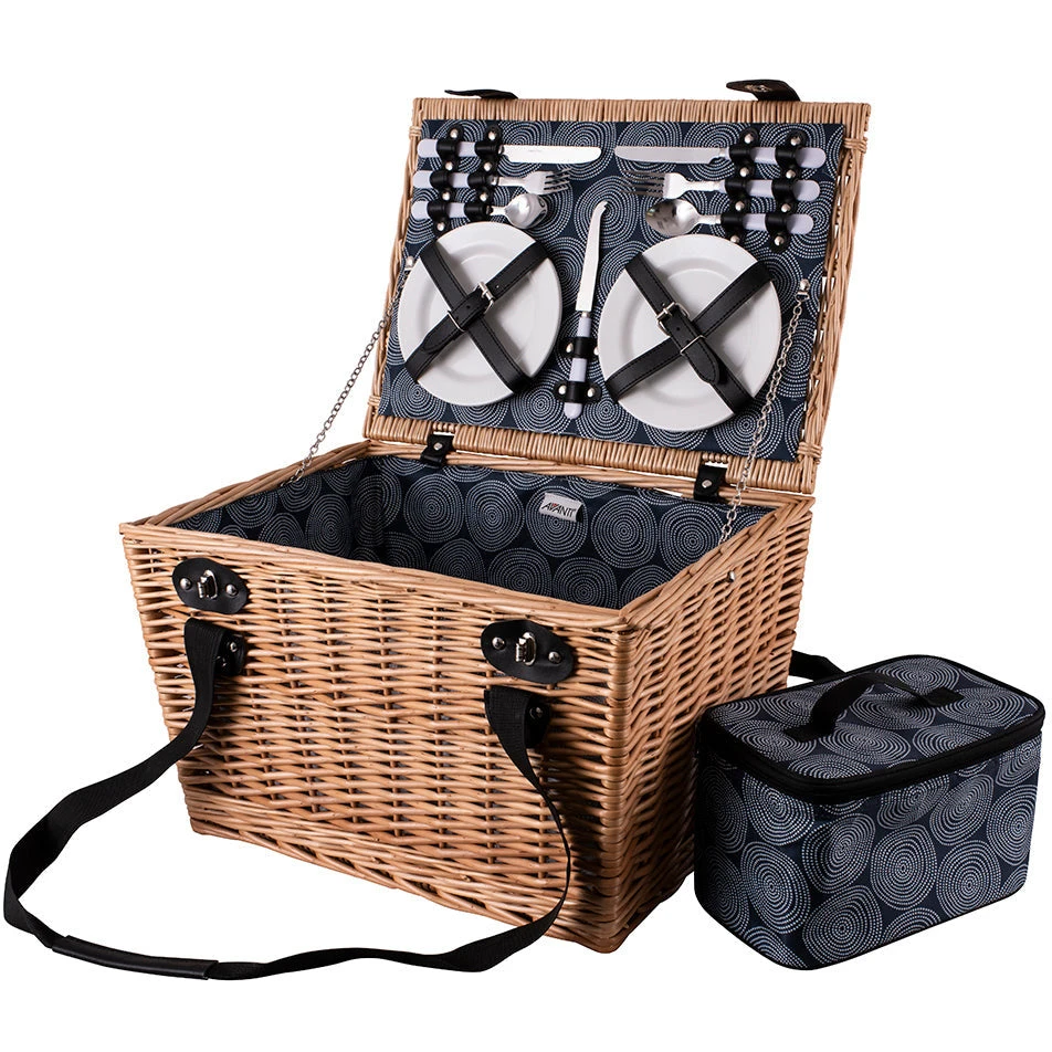 Avanti 4 Person Round Wicker Picnic Basket - Dot Swirl 3 Avanti 4 Person Round Wicker Picnic Basket - Dot Swirl
