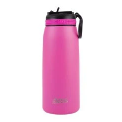 Oasis Insulated Sports Bottle Sipper Straw 780ml Neon Pink