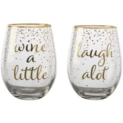 Maxwell And Williams Celebrations Stemless Glass 500ml Set Of 2 Wine Laugh Gift Boxed