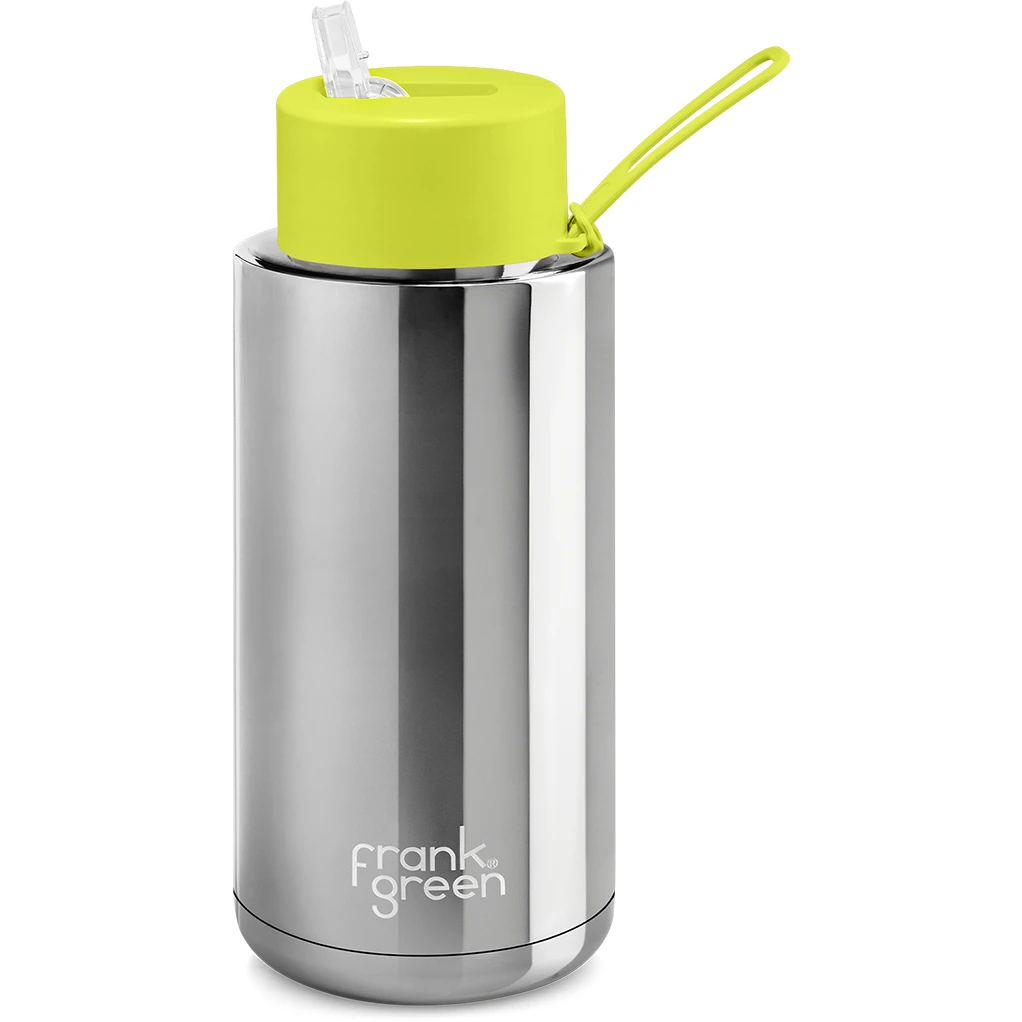 Frank Green Chrome 34oz Limited Edition Silver Ceramic Bottle With Neon Yellow Straw Lid 3 Frank Green Chrome 34oz Limited Edition Silver Ceramic Bottle With Neon Yellow Straw Lid