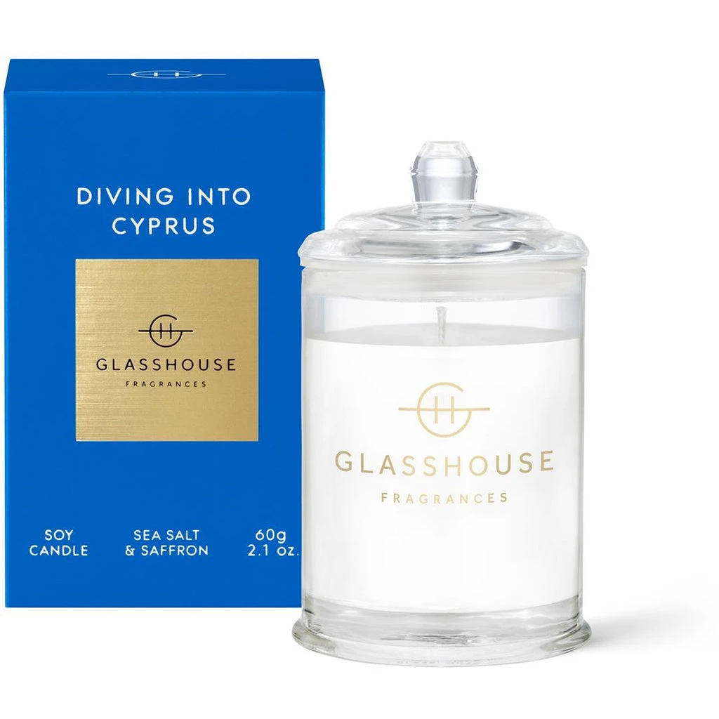 Glasshouse Fragrances Diving Into Cyprus - Sea Salt And Saffron 60g Triple Scented Candle 3 Glasshouse Fragrances Diving Into Cyprus - Sea Salt And Saffron 60g Triple Scented Candle