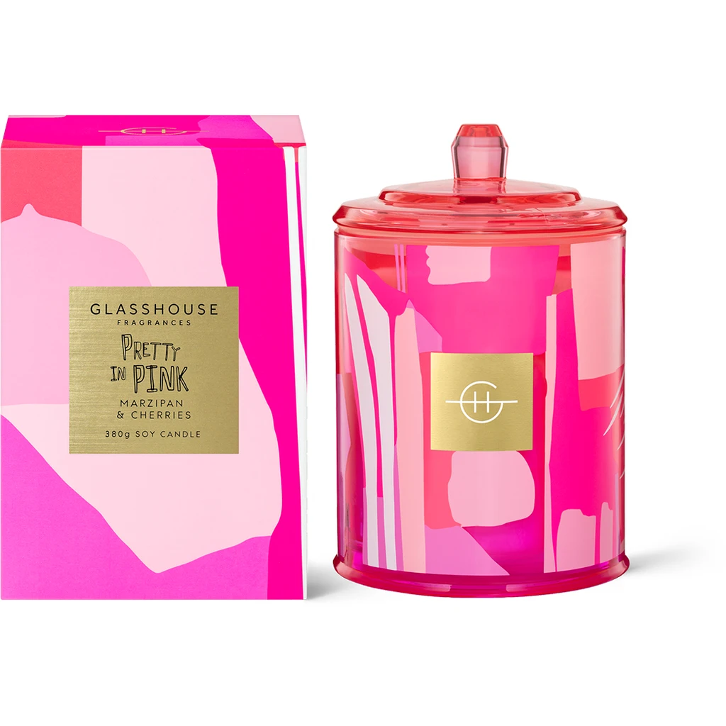 Glasshouse Fragrances Pretty In Pink 380g Soy Candle - Marzipan & Cherries 3 Glasshouse Fragrances Pretty In Pink 380g Soy Candle - Marzipan & Cherries