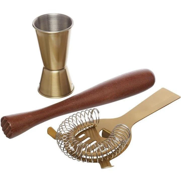 BarCraft Cocktail Tool Set 3pc Brass Gift Boxed 3 BarCraft Cocktail Tool Set 3pc Brass Gift Boxed