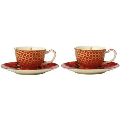 Maxwell And Williams Teas And CS Silk Road Demi Cup And Saucer 85ml Set Of 2 - Cherry Red