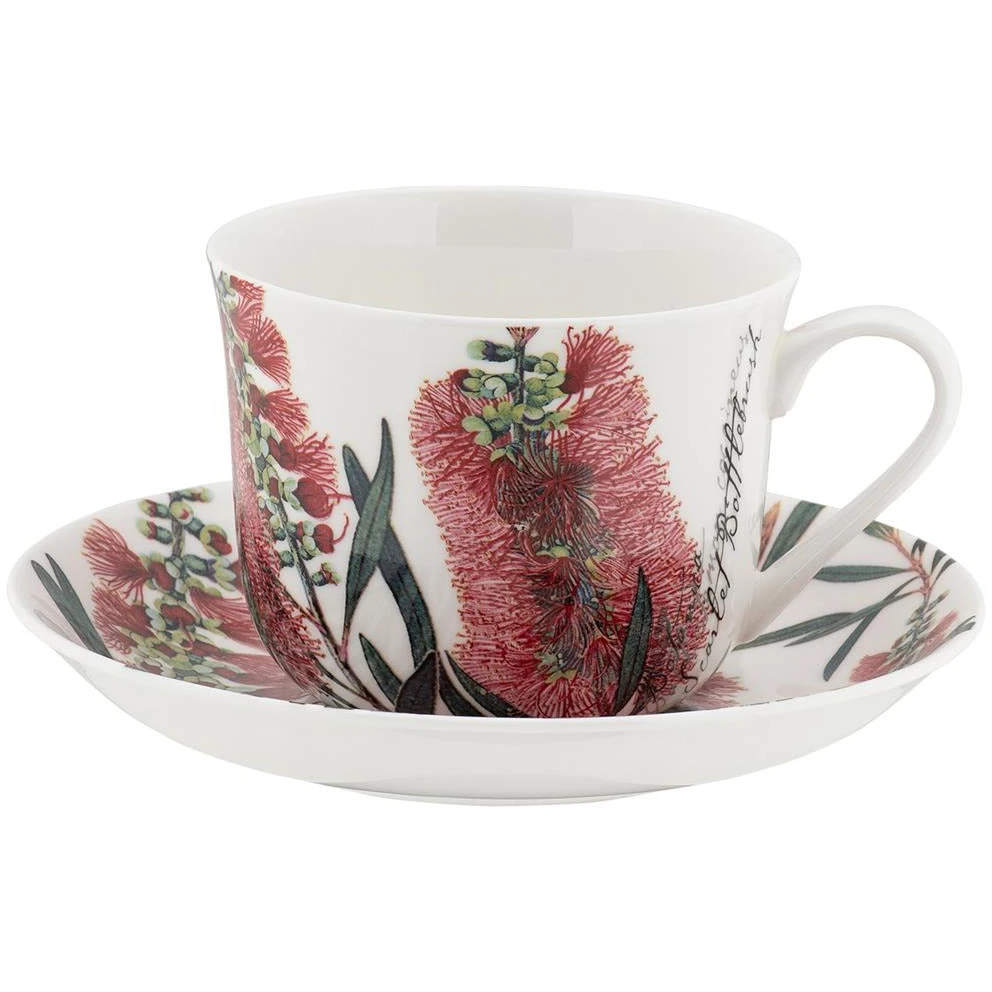 Maxwell And Williams Royal Botanic Gardens Australian Botanics Breakfast Cup & Saucer 450ML Bottlebrush Gift Boxed 3 Maxwell And Williams Royal Botanic Gardens Australian Botanics Breakfast Cup & Saucer 450ML Bottlebrush Gift Boxed