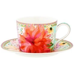 Maxwell And Williams Teas And Cs Dahlia Daze Cup & Saucer 240ML Sky Gift Boxed