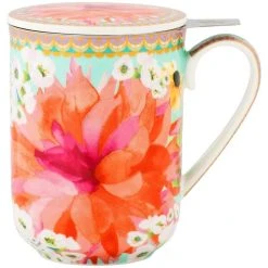 Maxwell And Williams Teas And Cs Dahlia Daze Lidded Mug With Infuser 340ML Sky Gift Boxed