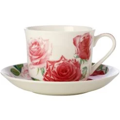 Maxwell And Williams Katherine Castle Floriade Breakfast Cup & Saucer 480ml Cabbage Roses Gift Boxed