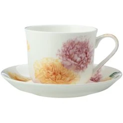 Maxwell And Williams Katherine Castle Floriade Breakfast Cup & Saucer 480ml Carnations Gift Boxed